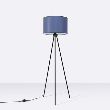 lampadaire trépied abat-jour tambour bleu marine 135 cm, vue en situation
