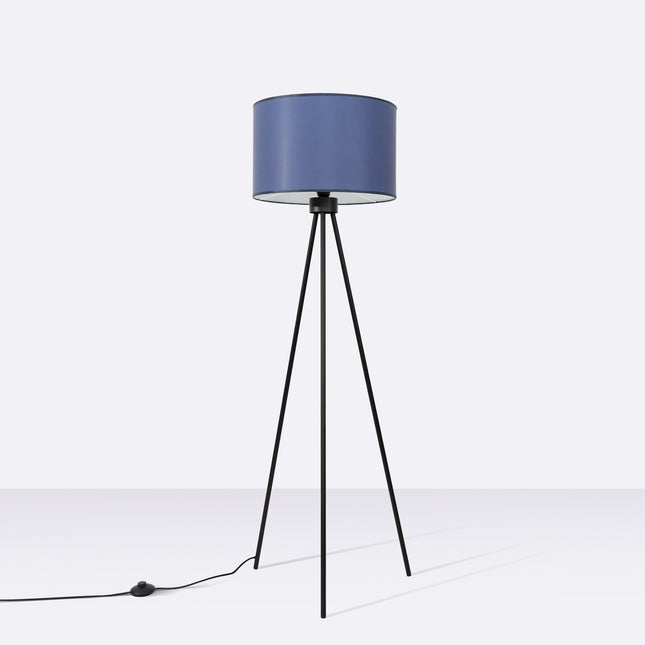 lampadaire trépied abat-jour tambour bleu marine 135 cm, vue en situation