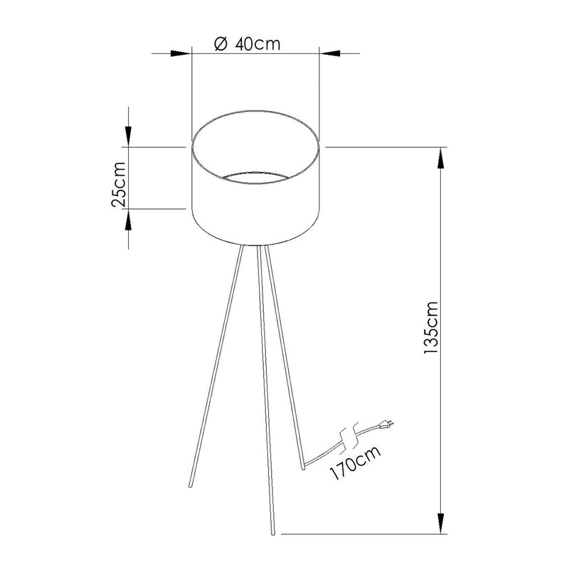 Dimensions Lampadaire Trépied Abat-jour Tambour Bordeaux 135 cm