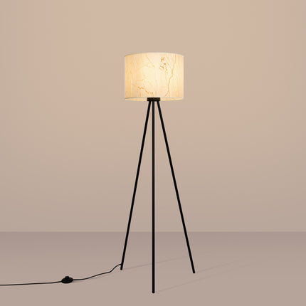 lampadaire trépied abat-jour tambour effet marbre 135 cm, lumière allumée
