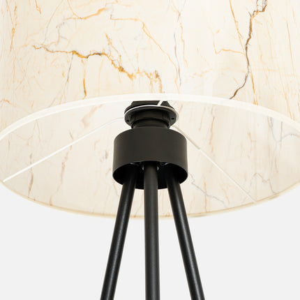 lampadaire trépied abat-jour tambour effet marbre 135 cm, vue sur fond coloré