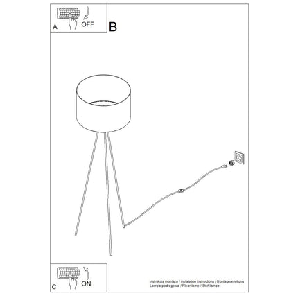 lampadaire trépied abat-jour tambour effet marbre 135 cm, notice de montage