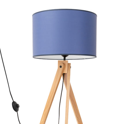 lampadaire trépied bois abat-jour tambour bleu marine 140 cm, vue produit