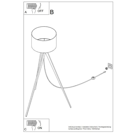 lampadaire trépied bois abat-jour tambour bleu marine 140 cm, notice de montage