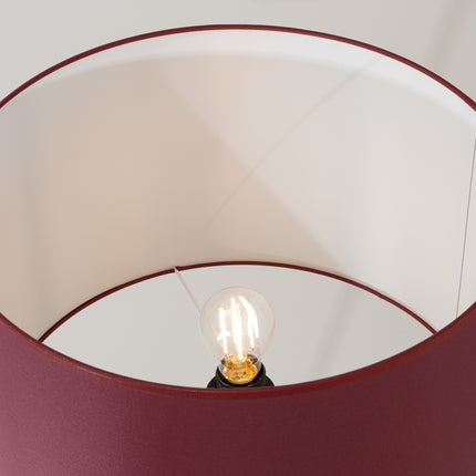 lampadaire trépied bois abat-jour tambour bordeaux 140 cm, vue de détail