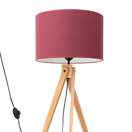 lampadaire trépied bois abat-jour tambour bordeaux 140 cm, vue produit