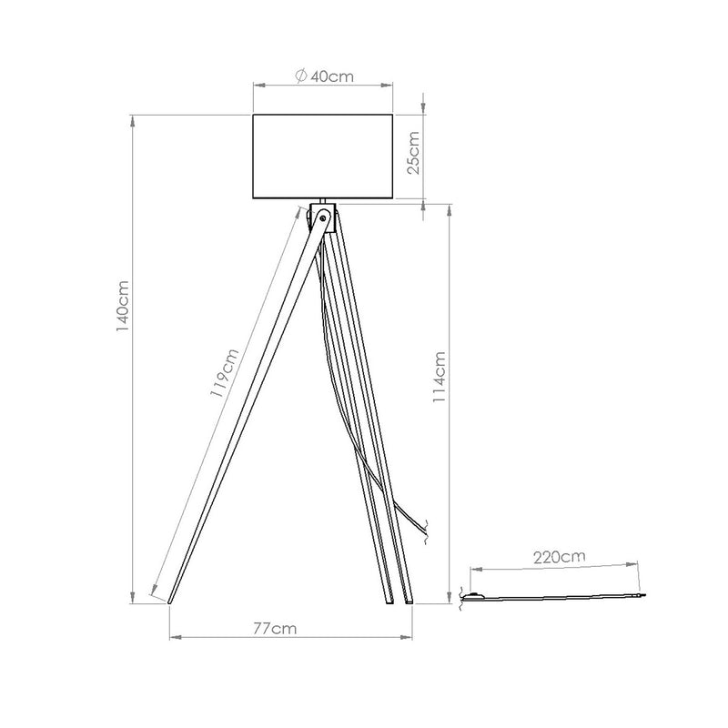 Dimensions Lampadaire Trépied Bois Abat-jour Tambour Bordeaux 140 cm