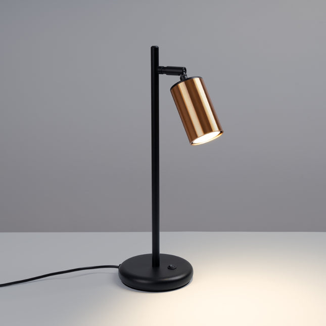 Lampe à Poser Acier Luxe Noir/Cuivre, vue d'angle du spot orienté