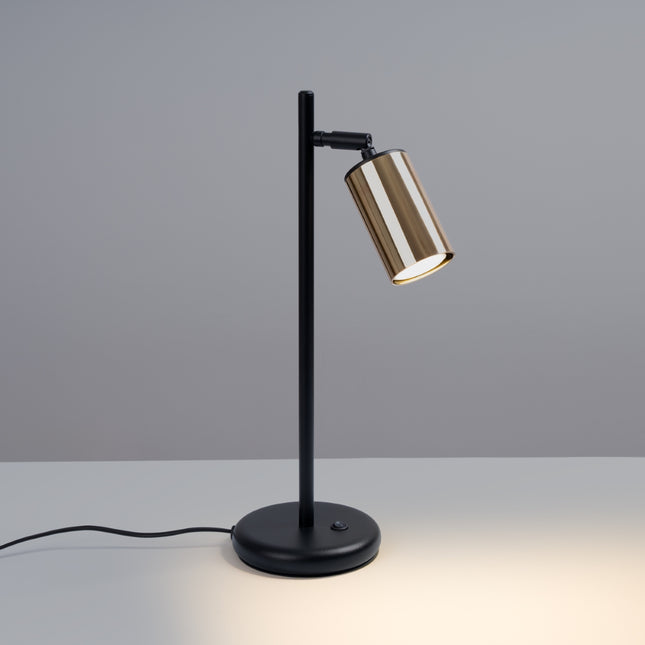 Lampe à Poser Acier Luxe Noir/Doré, vue d'angle du spot orienté