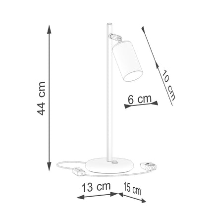 Schéma de cotes de la Lampe à Poser Acier Luxe, hauteur 44 cm, socle 13 x 15 cm