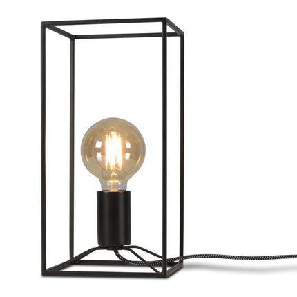Packshot de la lampe à poser Antwerp en fer noir, structure rectangulaire ouverte