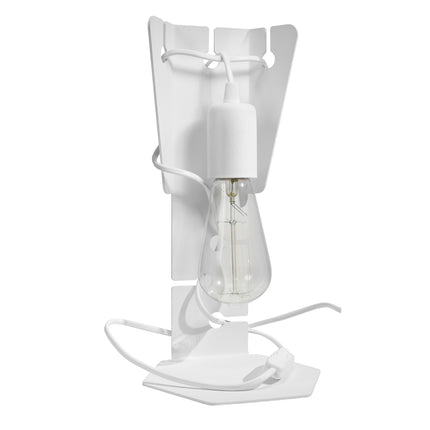 Lampe à poser Arby en acier laqué blanc, structure pliée minimaliste et ampoule E27 apparente
