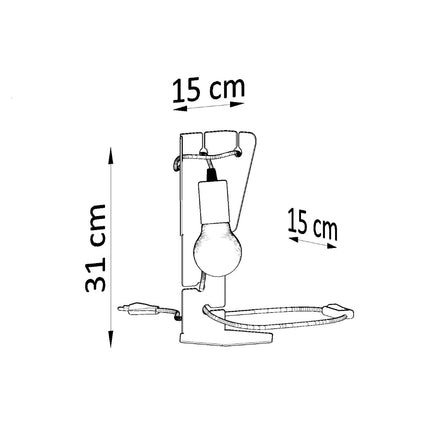 Lampe à poser Arby en acier noir mat vue de face, douille E27 et ampoule apparente