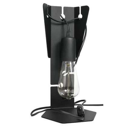 Lampe à poser Arby en acier noir avec ampoule globe opale et interrupteur sur le cordon
