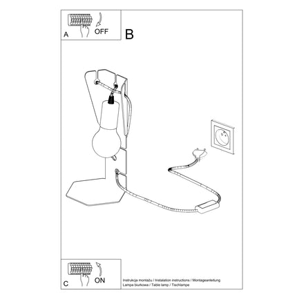 Détail de la structure ajourée en acier noir de la lampe Arby et de son interrupteur à molette
