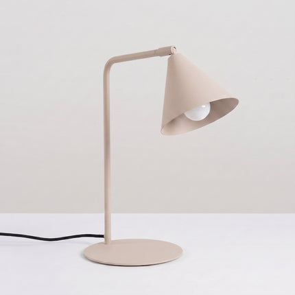 Lampe à poser Bergen cône taupe, lumière allumée