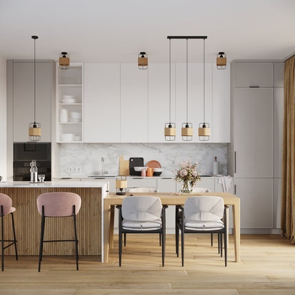 Lampe à poser corde et acier noir intégrée dans une ambiance déco naturelle et chaleureuse de style loft