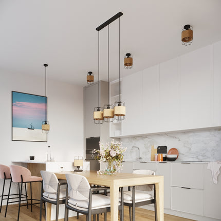 Schéma des dimensions de la lampe à poser design corde et acier noir avec cotes de hauteur et de diamètre