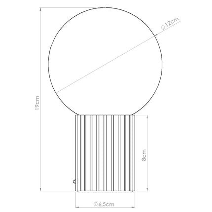 Schéma des dimensions de la lampe à poser Halo : hauteur 19 cm, diamètre du globe 12 cm