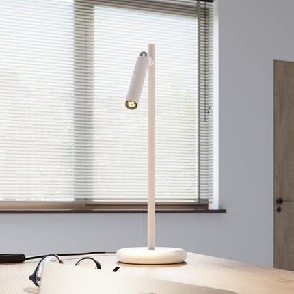 lampe à poser halo tube orientable blanc en acier, intérieur contemporain