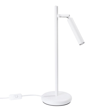 lampe à poser halo tube orientable blanc en acier, packshot sur fond blanc