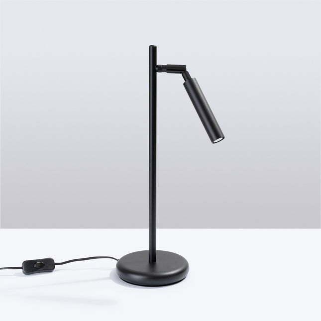 lampe à poser halo tube orientable noir en acier, vue en situation