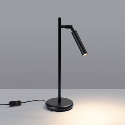 lampe à poser halo tube orientable noir en acier, lumière allumée