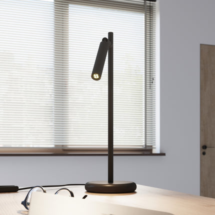 lampe à poser halo tube orientable noir en acier, intérieur contemporain