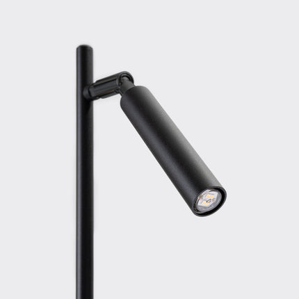 lampe à poser halo tube orientable noir en acier, packshot de trois quarts