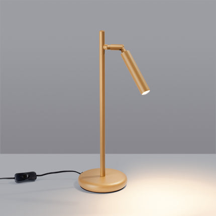 lampe à poser halo tube orientable or en acier, lumière allumée