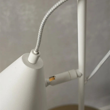 Front view of the white iron Lisbon table lamp with its dimensions