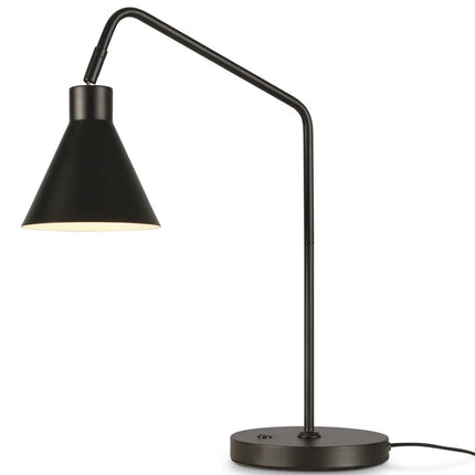 Packshot de la lampe à poser Lyon en fer noir sur fond blanc, base ovale et abat-jour conique