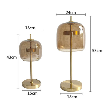 Schema cote des lampes à poser nordiques : taille S 18x43 cm et taille L 24x53 cm