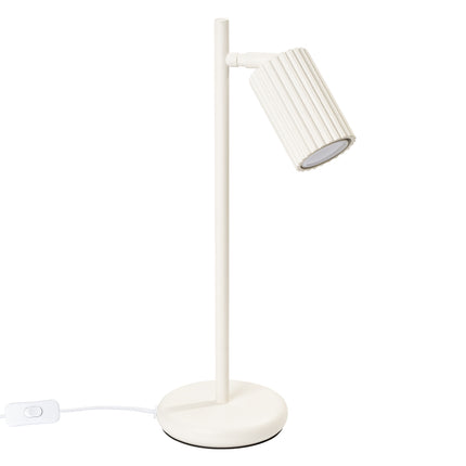 Gros plan sur la tête nervurée orientable de la lampe Oslo beige en aluminium