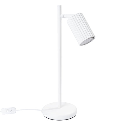 Gros plan sur la tête nervurée orientable de la lampe Oslo blanc en aluminium