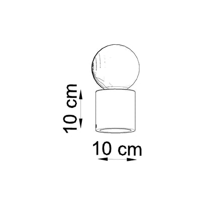 Schéma coté de la lampe : socle en bois de 10 cm de diamètre et 10 cm de hauteur.