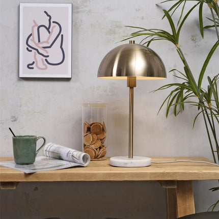 Lampe Toulouse dôme doré et base marbre sur console en bois