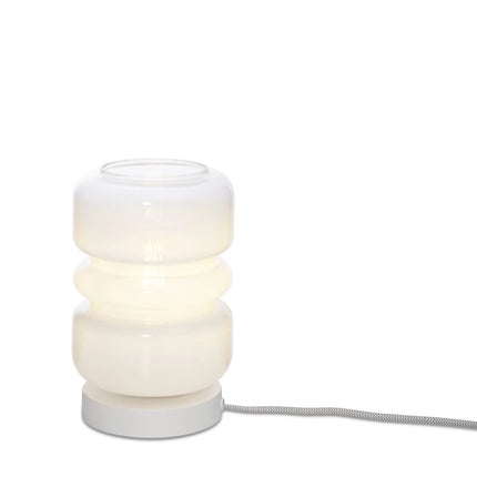 Lampe à poser Verona en verre soufflé dégradé blanc laiteux, socle métal blanc, packshot