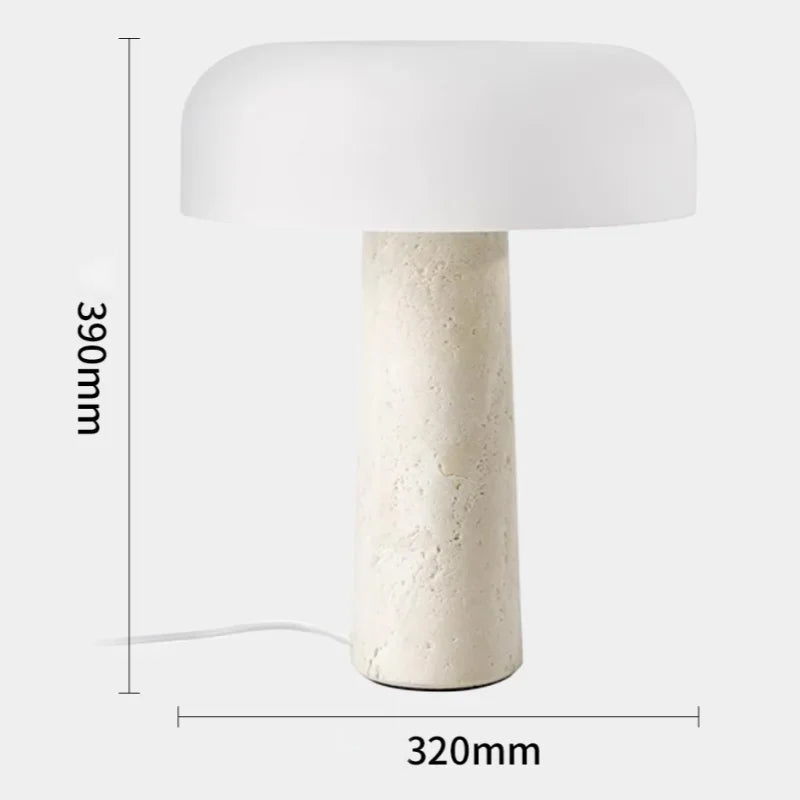 Lampe artisanale en pierre de travertin avec éclairage LED intégré, parfaite pour illuminer un bureau ou une chambre.