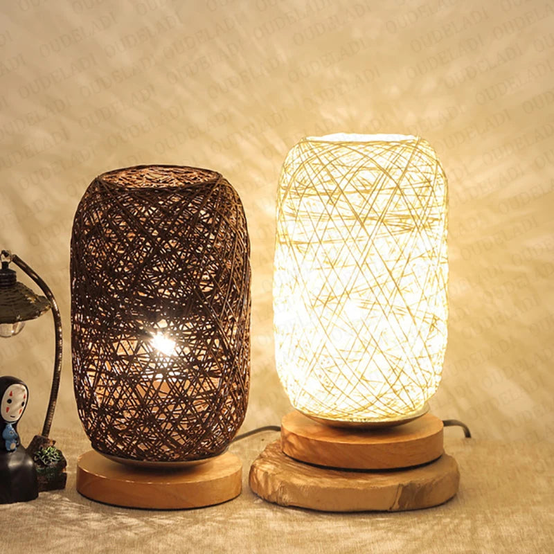 Dimensions Lampe à Poser Bois et Rotin Tressé