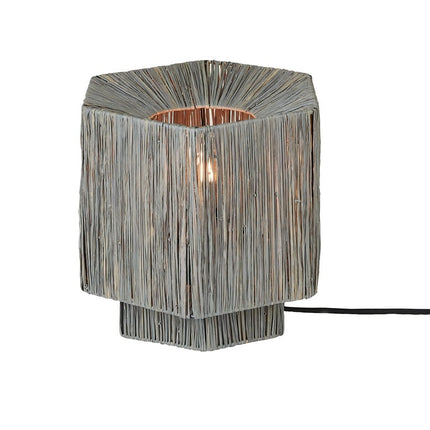 Lampe à poser Panama en raphia tressé gris, abat-jour octogonal, sur fond blanc