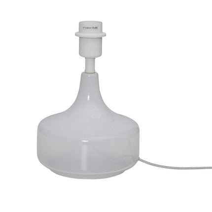 Packshot de face du pied en verre blanc de la lampe Reykjavik, douille E27 apparente