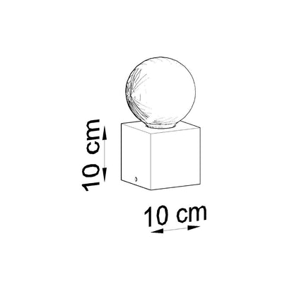 Schéma coté de la lampe cube en bois : base de 10 cm de côté sur 10 cm de hauteur, source au-dessus.