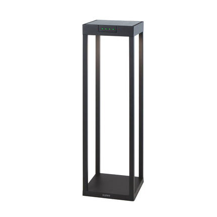 Packshot de la lampe solaire Klewe Radia Maxi en aluminium anthracite, structure ajourée et panneau solaire visible sur le dessus