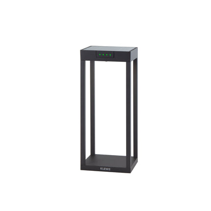 Packshot de la lampe solaire Klewe Radia Mini, structure en cage aluminium gris graphite, panneau solaire au sommet