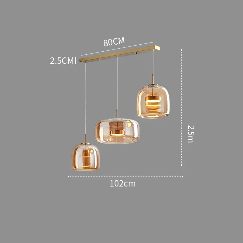 Lampe suspendue en verre avec éclairage LED dimmable, design nordique pour un contrôle optimal de l'ambiance lumineuse.