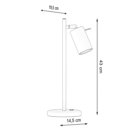 Schéma technique des dimensions de la lampe de table directionnelle LED noire, 43 x 19,5 x 14,5 cm