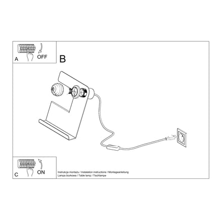 Notice d'installation de la lampe de table avec interrupteur en ligne et branchement sur prise secteur.