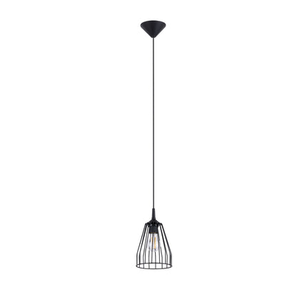 Suspension Leyo Métal, cage filaire en acier noir de forme conique, vue packshot sur fond blanc