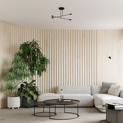 Lustre et applique Lumea noirs assortis dans un salon lumineux
